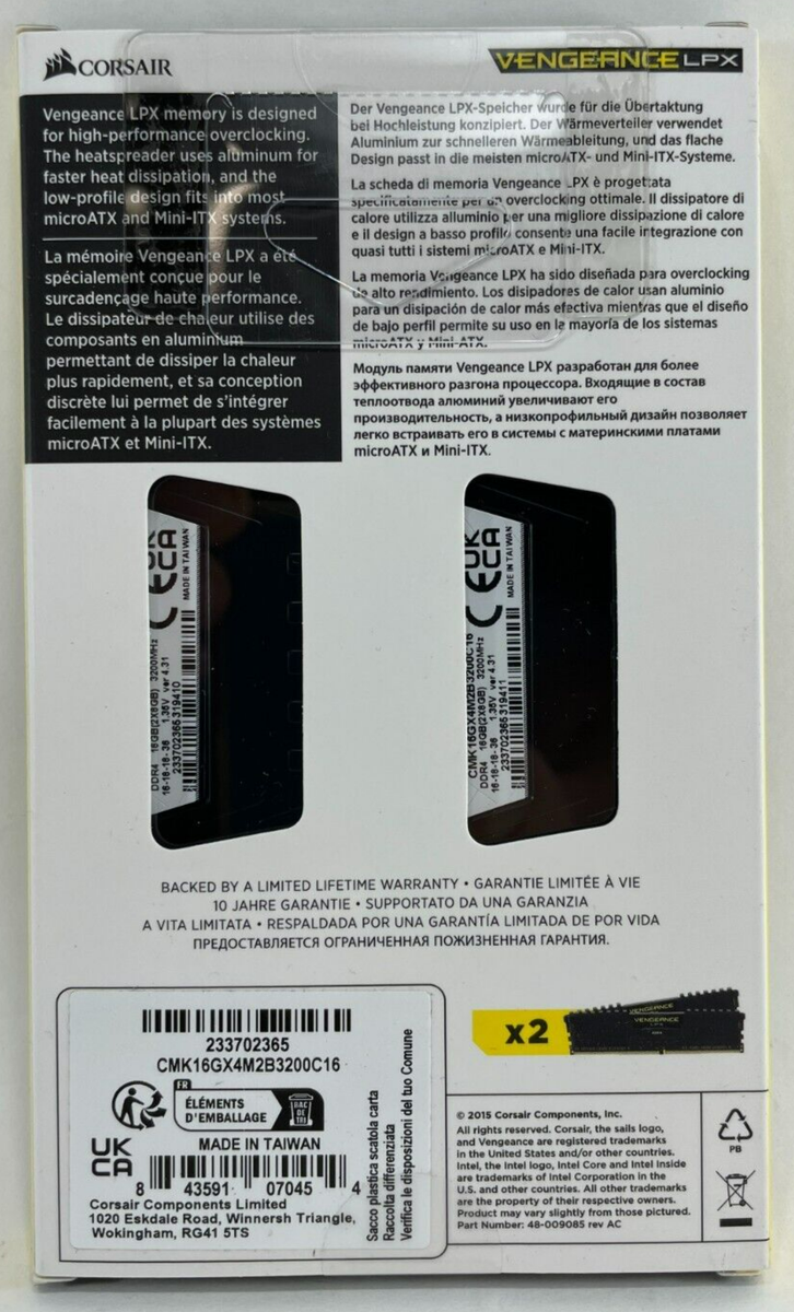 Corsair - CMK16GX4M2B3200C16 - Vengeance LPX 2x8GB DDR4 DRAM