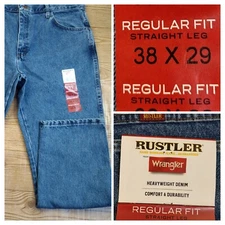 Wrangler Rustler Men's Denim Blue Jeans Size 38x29 Regular Fit Straight Leg