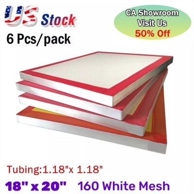 6 Pack 18'' x 20'' Aluminum Screen Printing Screens with 160 White Mesh Count USA