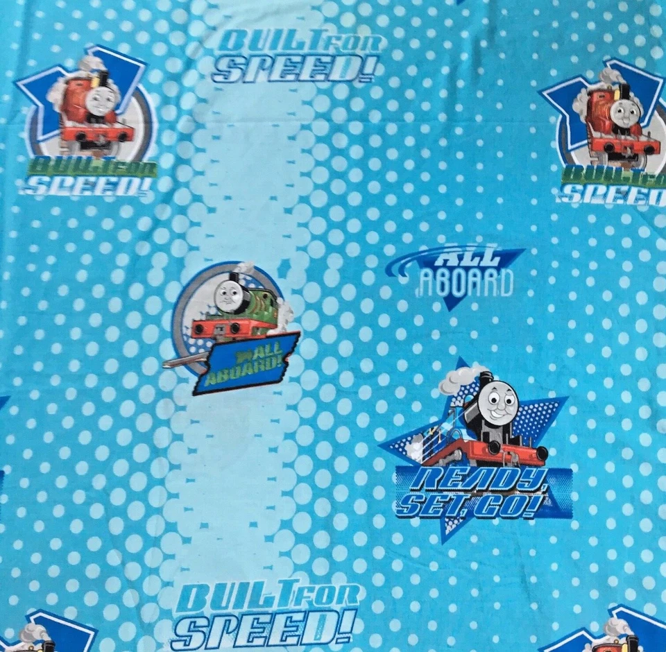 Thomas & Friends Trains Blue Dots Twin Size Flat Sheet Kids Boy's Bedding Fabric - Image 4 of 4