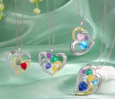 Personalized Engraved Mothers Day Necklace 2-5 Names And Birthstones  Silver/Gold