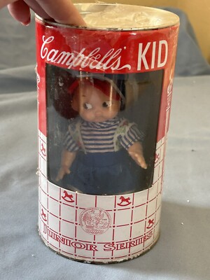 NEU Campbells Kid Junior Serie Puppe in Campbells Suppendose Bank blau gestreift