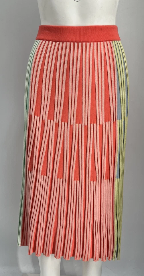 Kenzo Contrasting Knit Midi A-Line Stretch Skirt in Multicolor sz S - Image 2 of 4