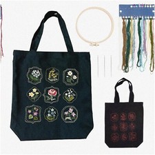 Flower Power Embroidery Tote Kit - Personalized Canvas Bag Making Set with Hoops