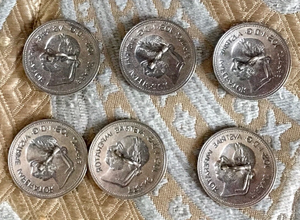 Lot of 6 VTG Franc Jos*I*DG Avstriae Imperator Coin Buttons Cupronickel 1" - Image 2 of 2