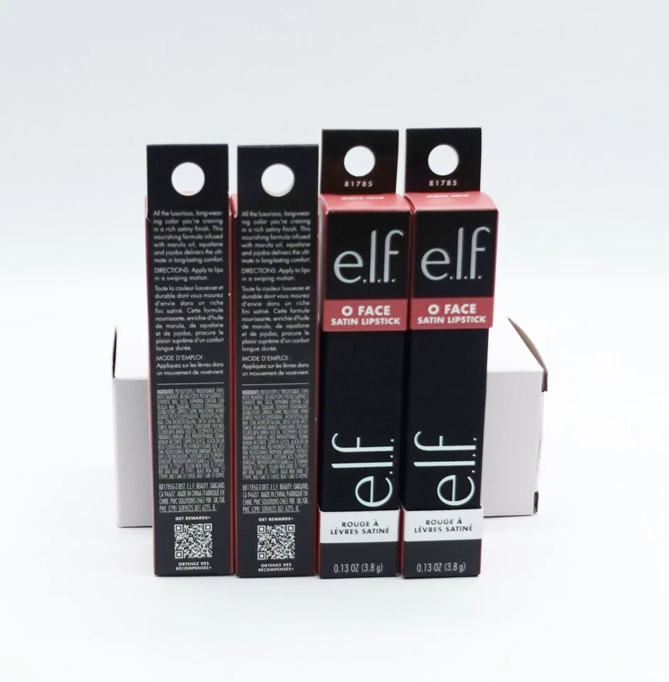 e.l.f. O FACE Satin Lipstick Set of 4 | Long-Lasting Creamy Lip Color Full Size - Image 2 of 3