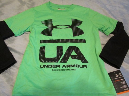 NEW Boys Under Armour 2Pc OUTFIT Grn/Blk Big UA+Blk/Wht Shorts Size 4 FREE SHIP! - Picture 3 of 10