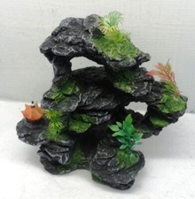 MOUNTAIN ROCK CLIFF w/ CAVES PLANTS 8369-2 AQUARIUM DECOR TANK RESIN ORNAMENT