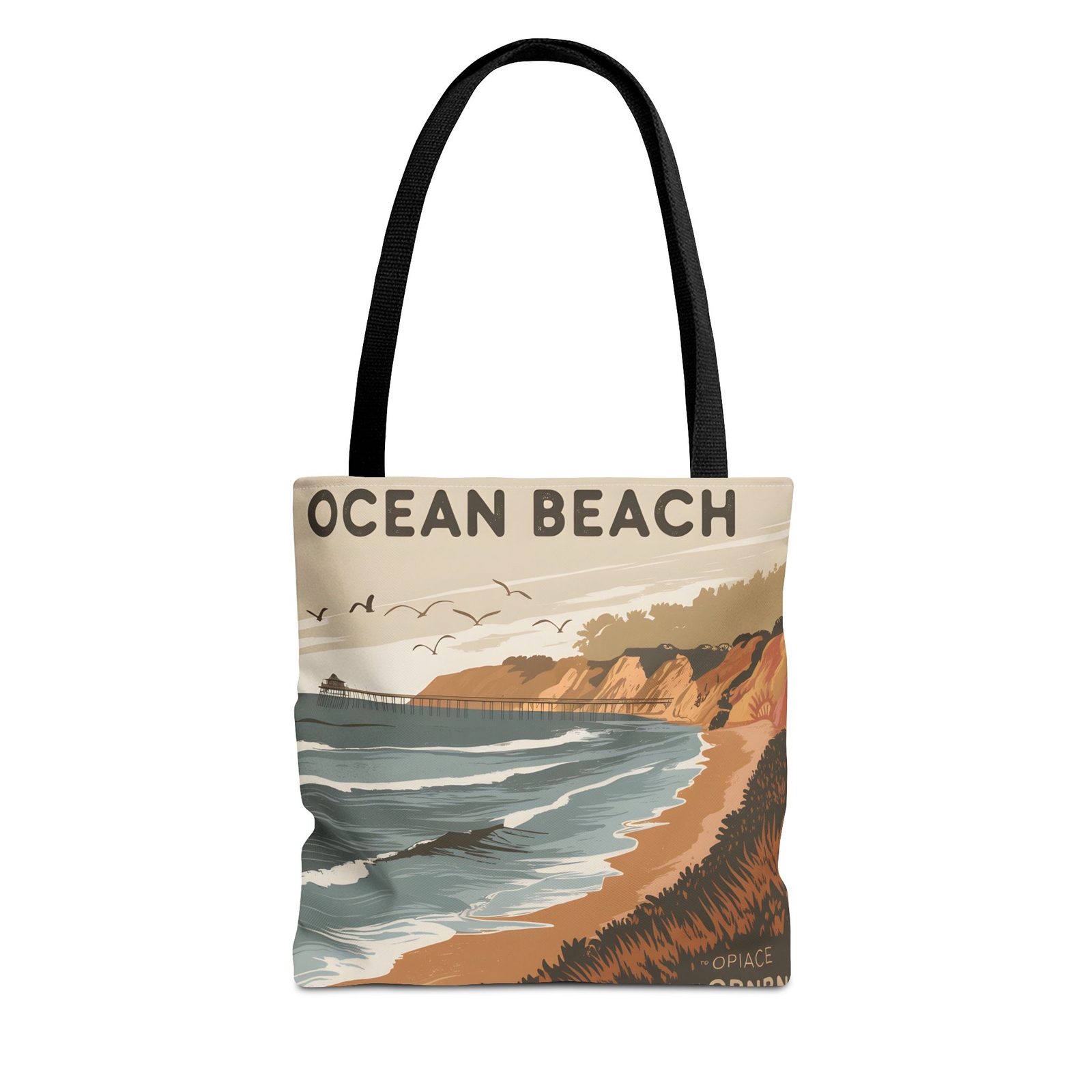 Ocean Beach All Over Print Tote Bag Coastal Scenic Graphic Design Beach Style