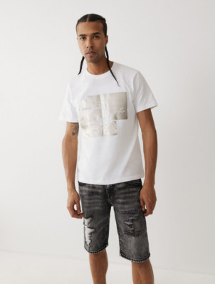 True Religion Buddha Foil Pane Short Sleeve T-Shirt Tee White Men's Size XXL 2XL
