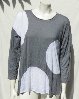 COMFY USA Gray White Crinkled Rayon Poly 3/4 Sleeves T Shirt Tunic Top XS S M