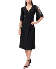 MSK V-Neck Beaded-Sleeve Midi Dress MSRP $89 Size S # 8B 1615 Blm