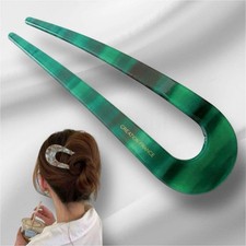 Kanzashi Green Hairpin U-Shaped Hair Accessory for Kimono, Yukata, Casual Use