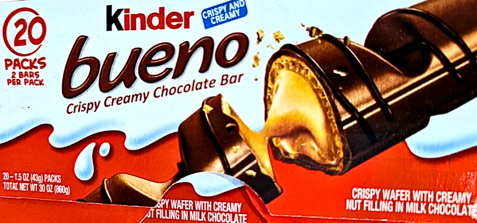 Barritas de chocolate cremosas crujientes Kinder Bueno 20x1,5 OZ caja EXP 02/2026 Foto 4 de 4