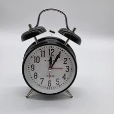 Newgate London Twin Bell Alarm Clock – Retro Black Metal Analog Table Desk Clock