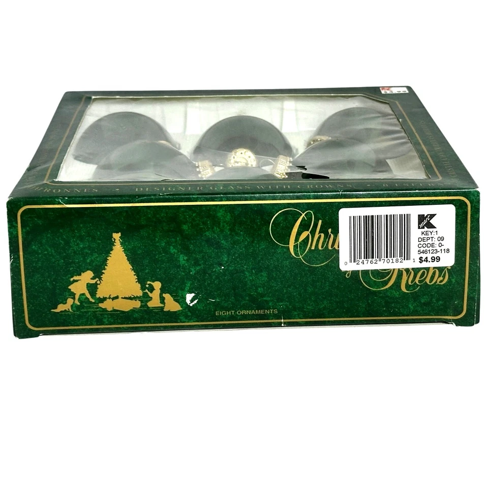 Kmart Navidad por Krebs Vintage Adornos de Vidrio Verde Oscuro Oro Top-Juego de 8  Foto 3 de 4