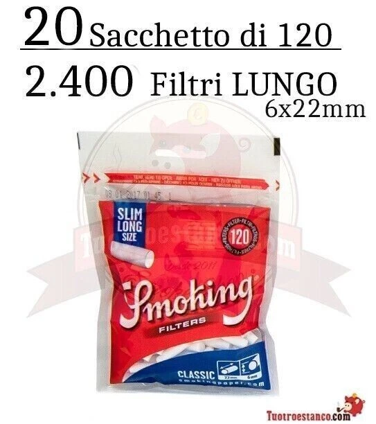 Filtri Smoking Slim long 6 x 22 mms. 2400 filtri . 20 bustine - Immagine 3 di 4