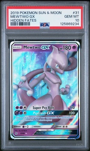 2019 POKEMON SUN & MOON HIDDEN FATES #31 MEWTWO GX PSA 10