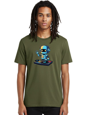 Dj-Robot Mens Graphic Tee, 100% Cotton, Casual Summer Wear