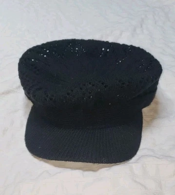 Fiddlers Cap Black Knit Fishermen Newsboy Hat Breathable Mesh Knit - Image 1 of 4