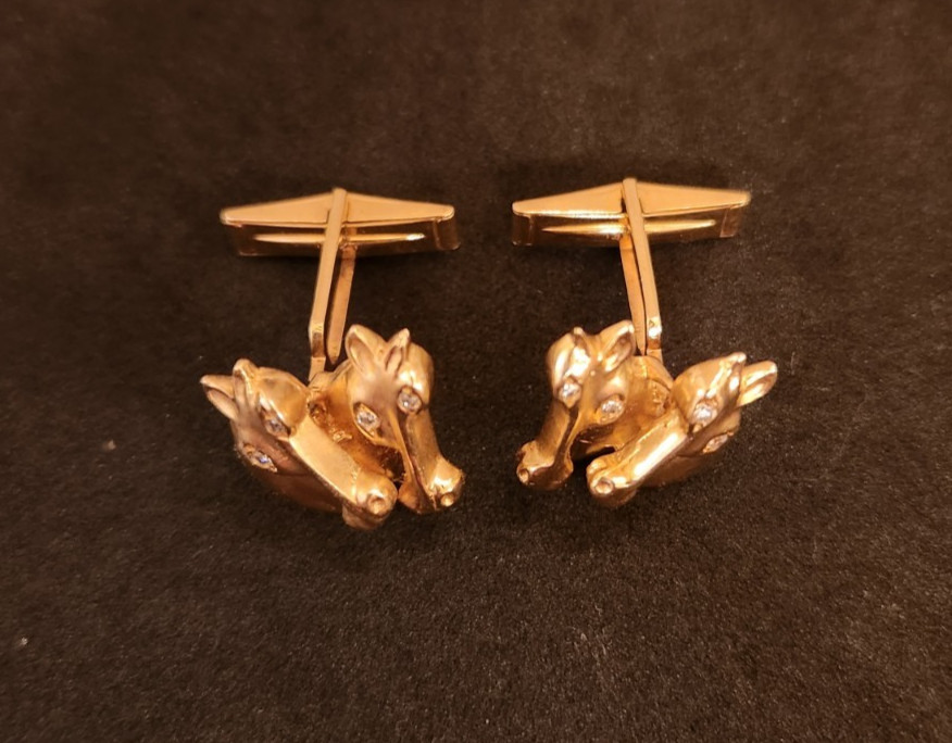 Elegant Horse Head Cufflinks  14K Diamonds View 4