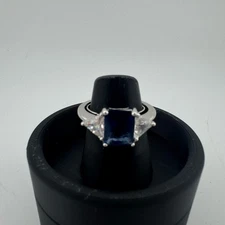 Avon Blue and Clear Stone Ring Sz 11 With Sizer and box