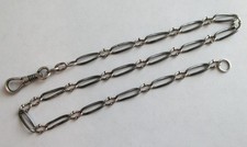 13.75in ANTIQUE 800 SILVER NIELLO WATCH CHAIN w/ DOG CLIP 7.2g