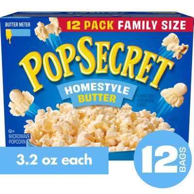 Pop Secret Microwave Popcorn, Homestyle Butter Flavor, 3.2 Oz Sharing Bags, 12 C