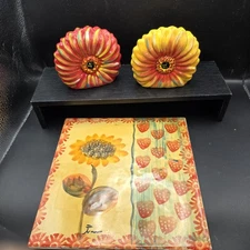 Clay Art Sunflower Salt And Pepper  Shakers And Trivet
