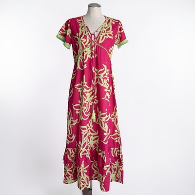 Moda Posa Brigida Boho Midi Dress.Size S Raspberry Lime Floral Tiered V Neck