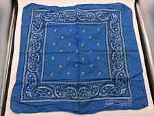 Vintage Paris Accessories Paisley Blue White Black Cotton Made In USA Bandana