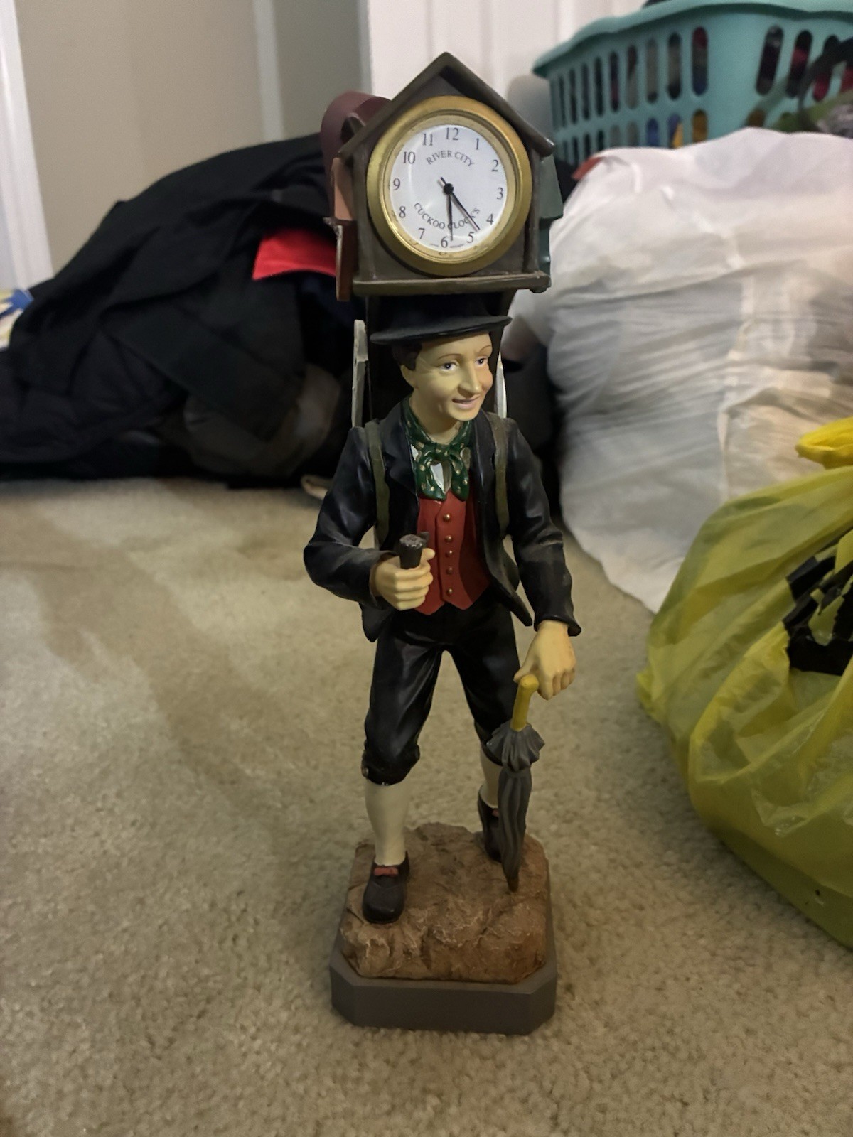 River City Clocks Multicolor Resin Man Figurine with Clock, People Theme