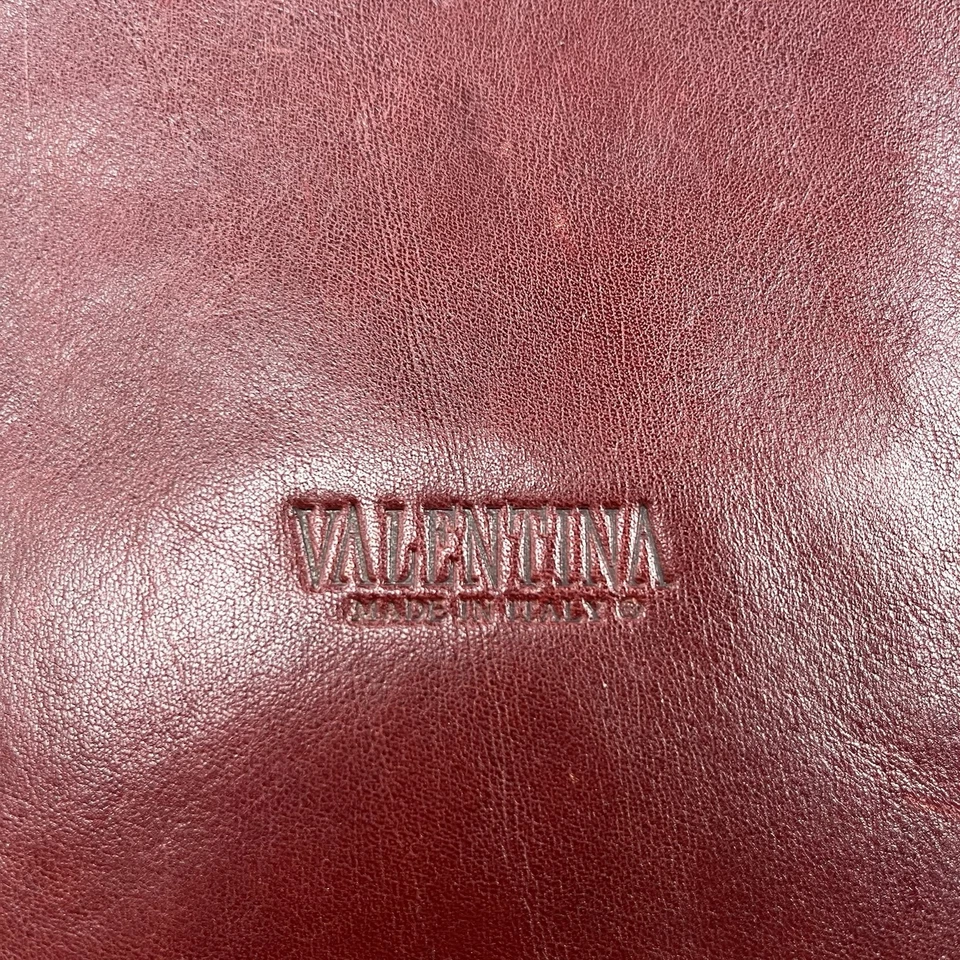 Valentina Bolso Cartera Cuero Rojo Oscuro Grande Italia Doble Asa Cremallera Foto 3 de 4