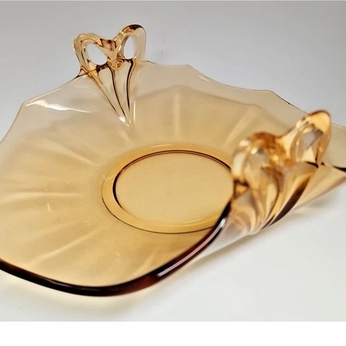 Fostoria Glass "Fairfax Amber" 1940s Cheese & Crackers Plate Depression Glass