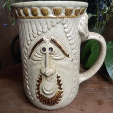Vintage Handmade Brown Clay Pottery Art Ugly Funny Face Mug Pottery Craft U.S.A