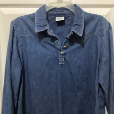 BDG Urban Outfitters Womens Dark Wash Blue Denim Popover Shirt Top Button Down~L