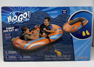 H20 Go Kondor 2000 Raft  New Includes Boat, Pair Of Oars  Foot Pump 72'' X 38''