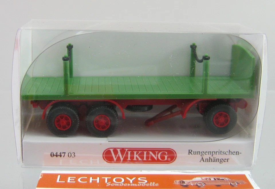 Wiking 1:87, Nr. 0447 03, Rungenpritschenanhänger, maigrün, Neu OVP - Bild 1 von 1