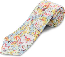 Cotton Floral Ties for Men 2.76" Men's Skinny Tie Linen Flower Printed Neck Tie