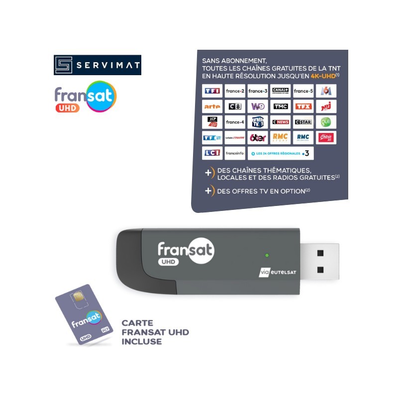 Module TNT FRANSAT UHD 4K clé USB CI+ 2.0 pour décoder la TV satellite sans boîtier
