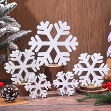 5 Pcs Winter Wooden Snowflake Decor Christmas Snowflake Signs 3D Decoration T...