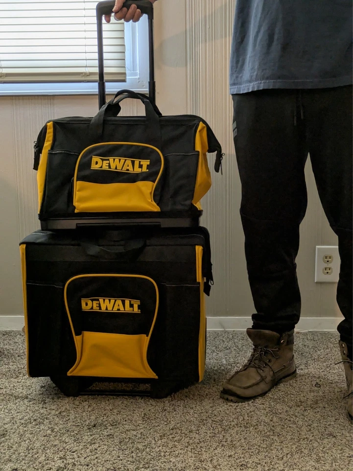 DEWALT 2-Piece Large Rolling Stackable Heavy Duty Tool Bags & Telescoping Handle - Image 4 of 4