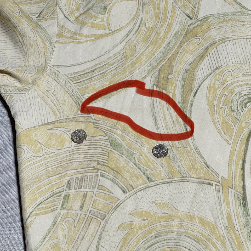 Camisa de campamento hawaiana Tommy Bahama para hombre 2XL amarilla abstracta olas del océano 100 % seda Foto 3 de 4