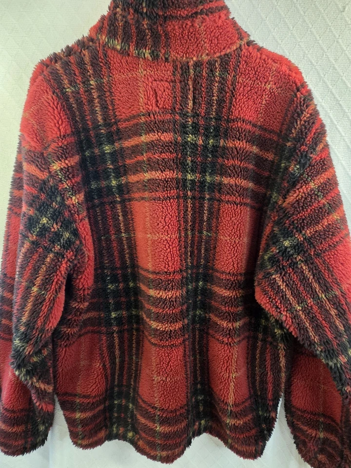 Chaqueta de Caza Woolrich Polar Para Hombres L Roja a Cuadros 1/4 Cremallera Pullover Gorpcore Retro Foto 4 de 4