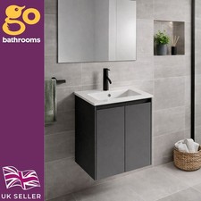 Modern 600mm Wall Hung Vanity Unit Basin Sink Cabinet - Matt Grey 2 Door