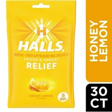 HALLS Relief Honey Lemon Cough Drops, 30 Drops