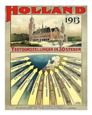 Vintage Holland 1913 Wandkunst Reiseausstellungsdekor Urbane Szene Wan
