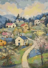 Country Neighborhood Cross Stitch Pattern Printed 14 ct Landscape