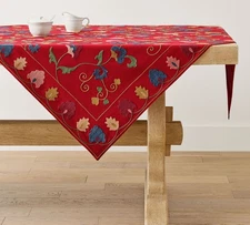New Mazie Embroidered Suzani Cotton Table Throw, Pottery Barn, US Stock