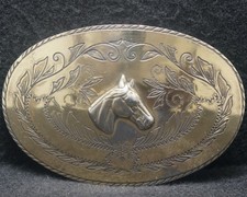 XH05134 VINTAGE 1970s  HORSE HEAD  WESTERN STYLE ANIMAL ARTWORK BELT BUCKLE